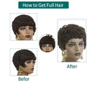 Short Pixie Cut Wigs for Black Women Drak Brown Short Wigs for Black Women Synthetic Curly Hair, Dark Broiwn