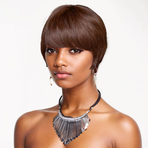 Layered Pixie Cut Short Wig With Bangs Tapered Style 100% Brazilian Human Hair Black with Auburn Highlights Ombre