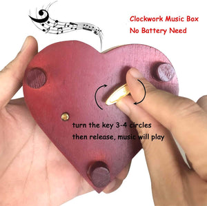 Amazing Grace Music Box, Heart Shaped Vintage Hollow Out Wood Mechanism Wind Up Musical Box Gifts for Birthday Christmas Wedding Valentine's Day