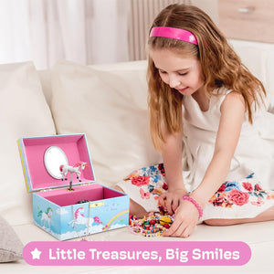 Girls Musical Jewelry Storage Box with Spinning Unicorn | Rainbow Design, The Beautiful Dreamer Tune - Enchanting Unicorn Musical Box | Ideal Gift for 5 Year Old Girls | 6 x 4 x 3.5 inches