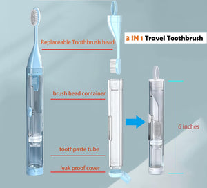 3 in 1 Portable Travel Toothbrush with Travel Case and Extra Soft Bristles