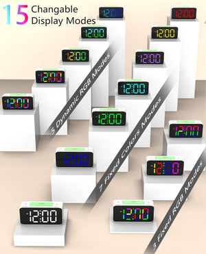RGB Digital Mirror Alarm Clock, 15 Dynamic Color & 7" Large LED Screen, 4 Dimmable Level