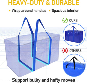 6 Pack Extra Large Moving Bags with Zippers & Carrying Handles, Heavy-Duty Storage Tote , Blue