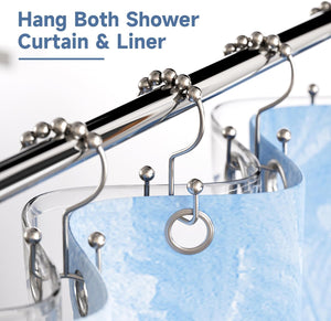 Shower Curtain Rings Rust Proof Metal Double Glide, Set of 12 Hooks - Nickel