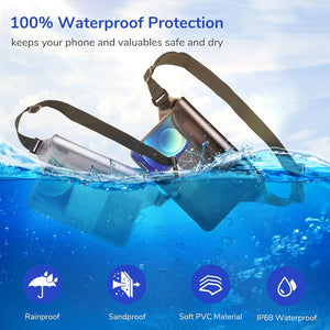 (2 Pack) - IP68 Waterproof Waist Bag Screen Touchable Dry Bag with Adjustable Belt for Beach, Swimming, Boating, Fishing, Hiking (Black and White)