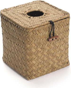 Seagrass Square Tissue Box Cover Woven Napkin Holder Decorative (Natural, 5.5 x 5.5 x 5.5 Inch)