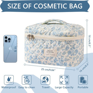 Large Makeup Bag, Cute Cosmetic Bag for Women Girls, Floral Coquette Aesthetic Toiletry Bag (baidilanhua)