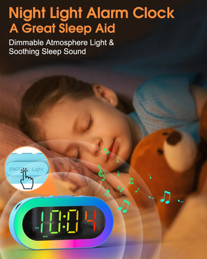 Kids Alarm Clock with Night Light for Bedroom, Color Changing Alarm Clock with USB Ports (B-blue+multicolor Digit)