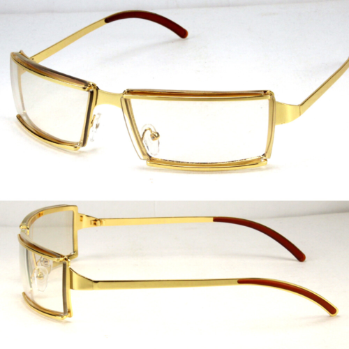 Men Women Rectangle Frame Clear Lens Glasses Designer Fashion Wrap Around Metal