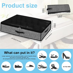 Under Bed Shoe Storage Organizer for Closet 2 Pack- Fits 24 Pairs Underbed Shoes Container Boxes, Black