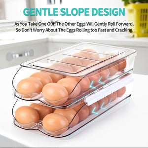 Egg Holder for Fridge, Automatic Rolling Egg Container for Refrigerator, Stackable (2 Tier)