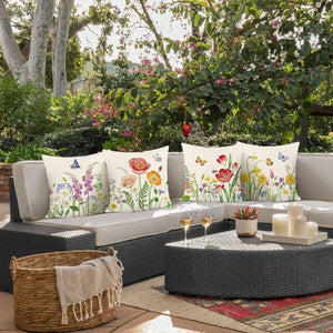 Set of 4 Garden Flower Butterfly Decorative Pillows Case Polyester Linen Cushion Covers