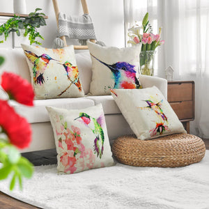 Set of 4 Spring Hummingbirds Decorative Tropical Cushion Cases, 18 x 18 inches