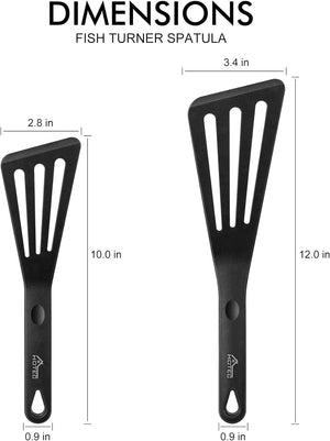 Heat Resistant Silicone Slotted Fish Turner Spatula Set, Black