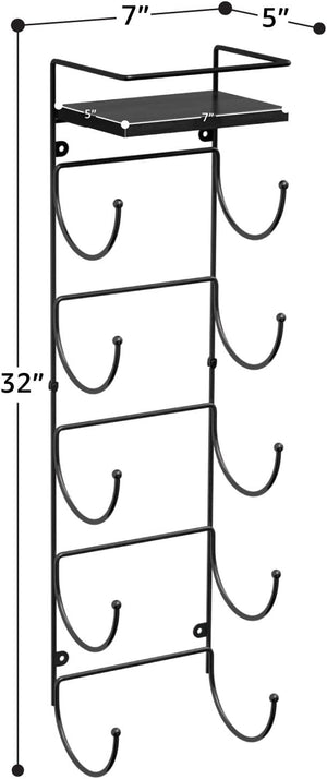 5 Tier Metal Towel Rack with Wood Shelf for Rolled Bath Towels, Wall Mounted Towel Rack for Bathroom Towel Storage, Black