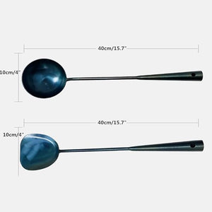 Hand Made spatula & Ladle Wok Tool Set, 15.8in Wok Utensils, Pack of 2, Blue