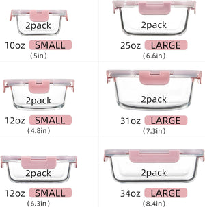 Glass Meal Prep Containers Set of 12 Food Storage Containers for Lunches, Dishwasher Safe, Pink