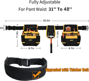 26-Pockets Nylon Tool Belts for Men,Detachable & Adjustable Tool Pouch Bag ,  Black, Yellow