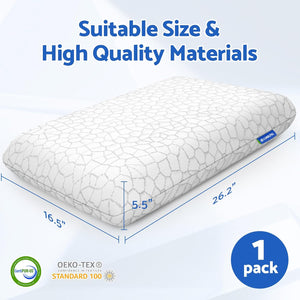 Memory Foam Pillows for Sleeping, Cooling Pillow with Removable and Machine Washable Cover, Bed Pillow for Side, Back and Stomach Sleepers, Standard Size (1 Pack)