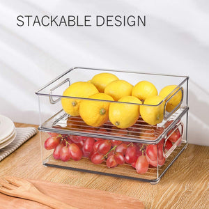 6 Pack Clear Kitchen Organizer Container Bins with Handles and 20 PCS Plastic Bags for Pantry, Cabinets