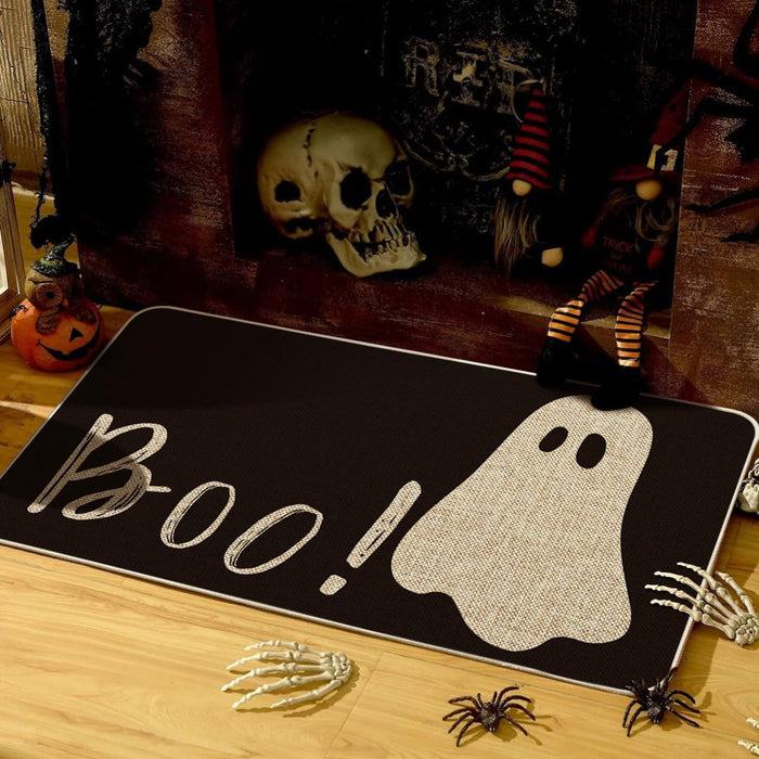 Ghost Boo Decorative Doormat, Seasonal Fall Halloween Holiday Low-Profile Floor Mat Switch Mat for Indoor Outdoor 17 x 29 Inch