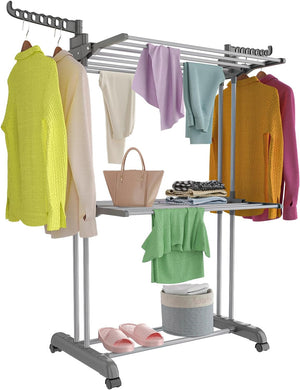 3 Tier Clothes Drying Rack, 57 Inch Laundry Drying Rack, Foldable Stainless Steel