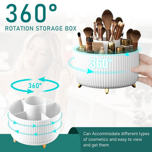 Makeup Brush Holder Organizer,360° Rotating Makeup Brush Organizer,5 Slot Make up Brushes Cup for Cosmetics, White