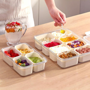 Divided Snackle Box with Handle Food Serving Tray Charcuterie Board with Lid Stackable Fruit&Veggie Container with 8 Small with Removable Boxes for Travel Snack Candy Nuts Spice