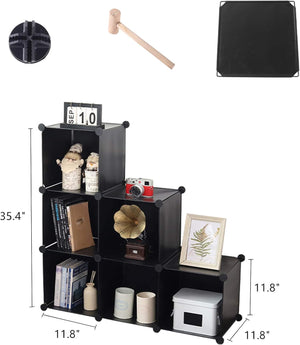 6-Cube Closet Storage Shelves with Wooden Mallet, Black