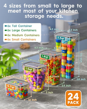 24 PCS Airtight Food Storage Containers with Lids, Kitchen Pantry Organization and Storage