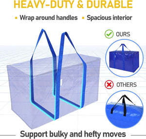 6 Pack Extra Large Moving Bags with Zippers & Carrying Handles, Heavy-Duty Storage Tote Moving Boxes for Space Saving