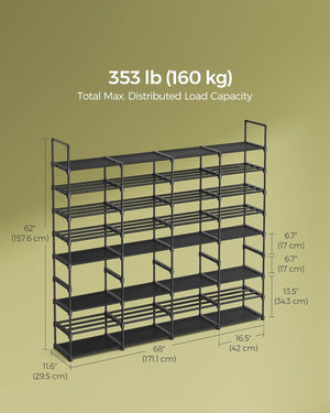 8-Tier Shoe Organizer, Shoe Storage Holds up to 64 Pairs, Stackable, Large Capacity