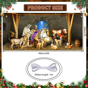 Christmas Nativity Garage Door Banner Murals Christmas Decorations, 16 x 7 ft,