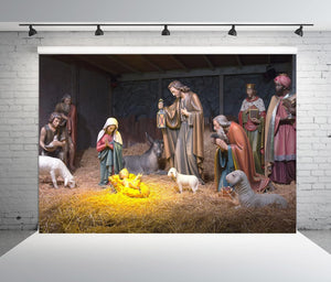 7x5ft Christmas Nativity Scene Photography Backdrop Manger Photograhic Background Christian Holy Family