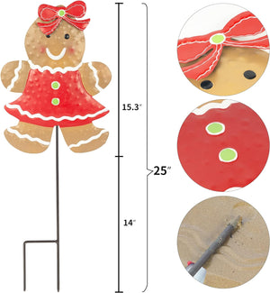 2 Pack Christmas Metal Stakes, 24.8 inch Gingerbread Boy and Girl Yard Sign Stake