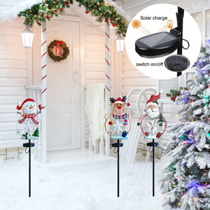 3 Pack Christmas Stake Decor, Outdoor Garden Solar Light Metal Snowman/Santa Claus/Reindeer Yard Stakes with LED Lights