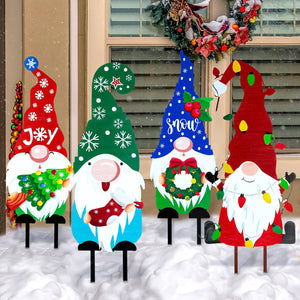 6 Pcs Metal Christmas Yard Sign Decoration 12.2 Inch Gnome Yard Stakes