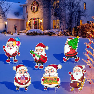 6 PCS Christmas Yard Signs, Santa Claus Garden Signs Lovely Outdoor Decor Xmas