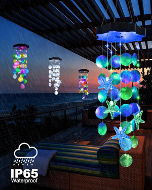 Solar Christmas Wind Chimes, Shells Lights Gifts for Mom Grandma Women Wife Girls (Blue & Green)