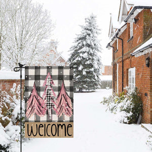 Welcome Christmas Pink Trees Garden Flag 12x 18 Inch