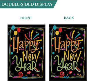 Happy New Year Garden Flag Vertical Double Sized, Balloon Firework Celebration