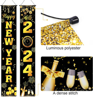 2024 Happy New Year Porch Sign, 3pcs New Years Eve Party Supplies