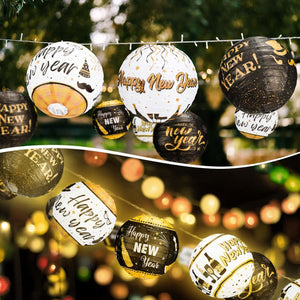 12 Pcs Happy New Year New Year's Eve Party Hanging Paper Lanterns Decoration