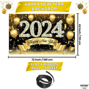 XtraLarge Happy New Years Banner 2024 - New Years Backdrop, 72x44 Inch