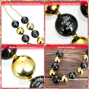 12 Pcs Happy New Year Jumbo Ball Necklace 2024 Black