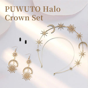 Stars Crystal Goddess HeadBand with Earrings Mary Metal Halo Headpiece Celestial Crowns