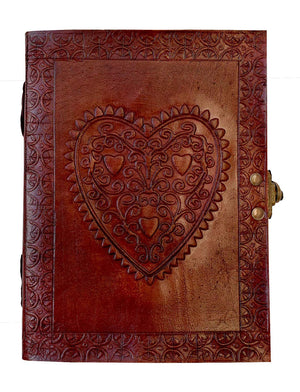 LEATHER JOURNAL Heart Engraved Cute Handmade Writing Notebook 7 x 5 Inches