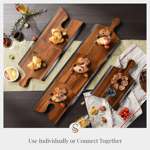 Acacia Wood Cheese Board Set with Puzzle Handles, Set of 3, Natural Wood Party Serving Platter