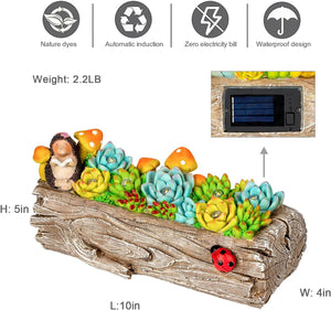 Solar Garden Outdoor Statue Lights Succulent Plants Artificial Imitation Wood Potted Lawn Decor