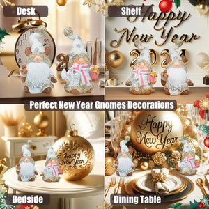 New Year Figurines Gnomes New Year Gifts, 2-Pack Handmade Resin Gnome Ornaments